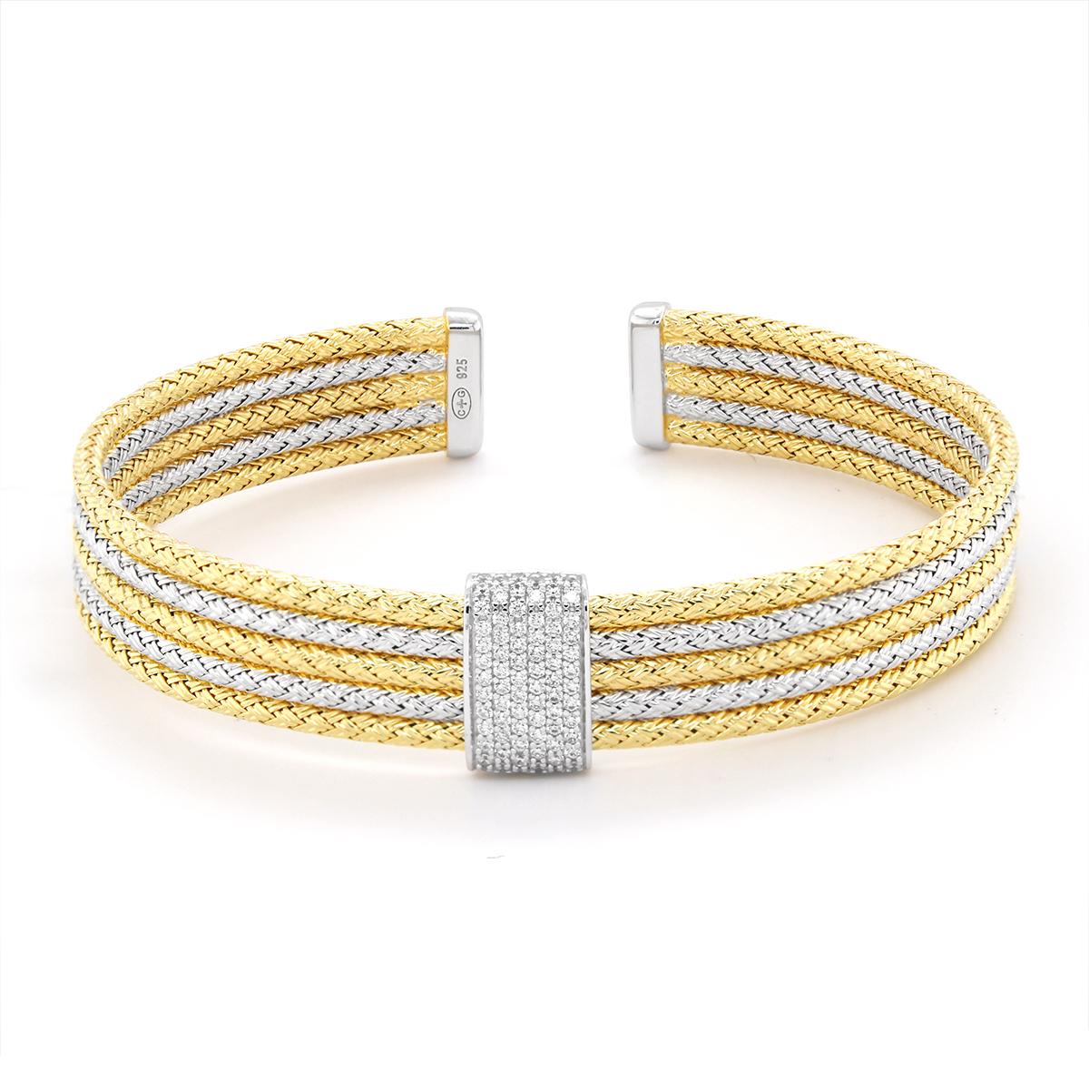 GOLD PLATED STERLING SILVER CZ CUFF BRACELET