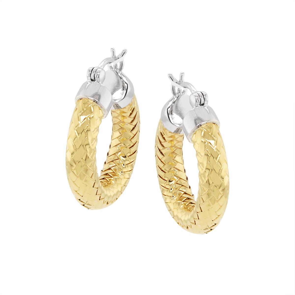 GOLD PLATED STERLING SILVER MESH HOOP EARRINGS, 25MM