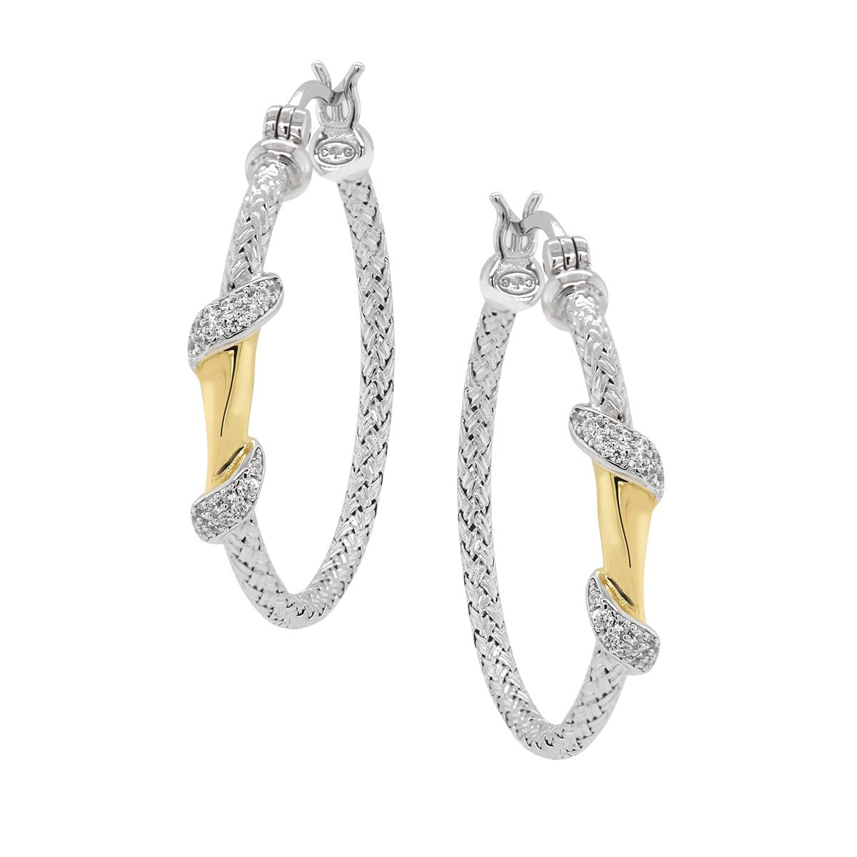 GOLD PLATED STERLING SILVER MESH HOOP EARRINGS, 30MM