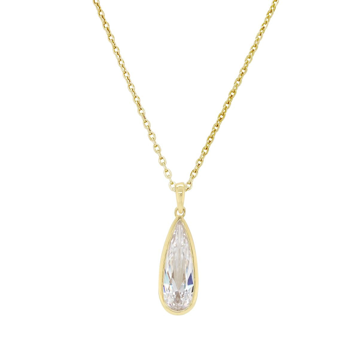 GOLD PLATED STERLING SILVER PEAR CUBIC ZIRCONIA NECKLACE
