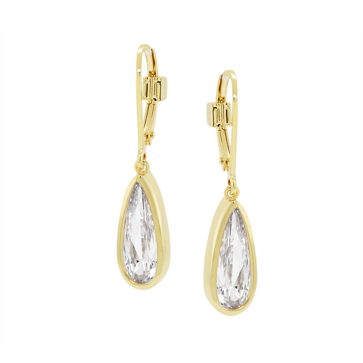 GOLD PLATED SILVER CUBIC ZIRCONIA PEAR DANGLE EARRINGS