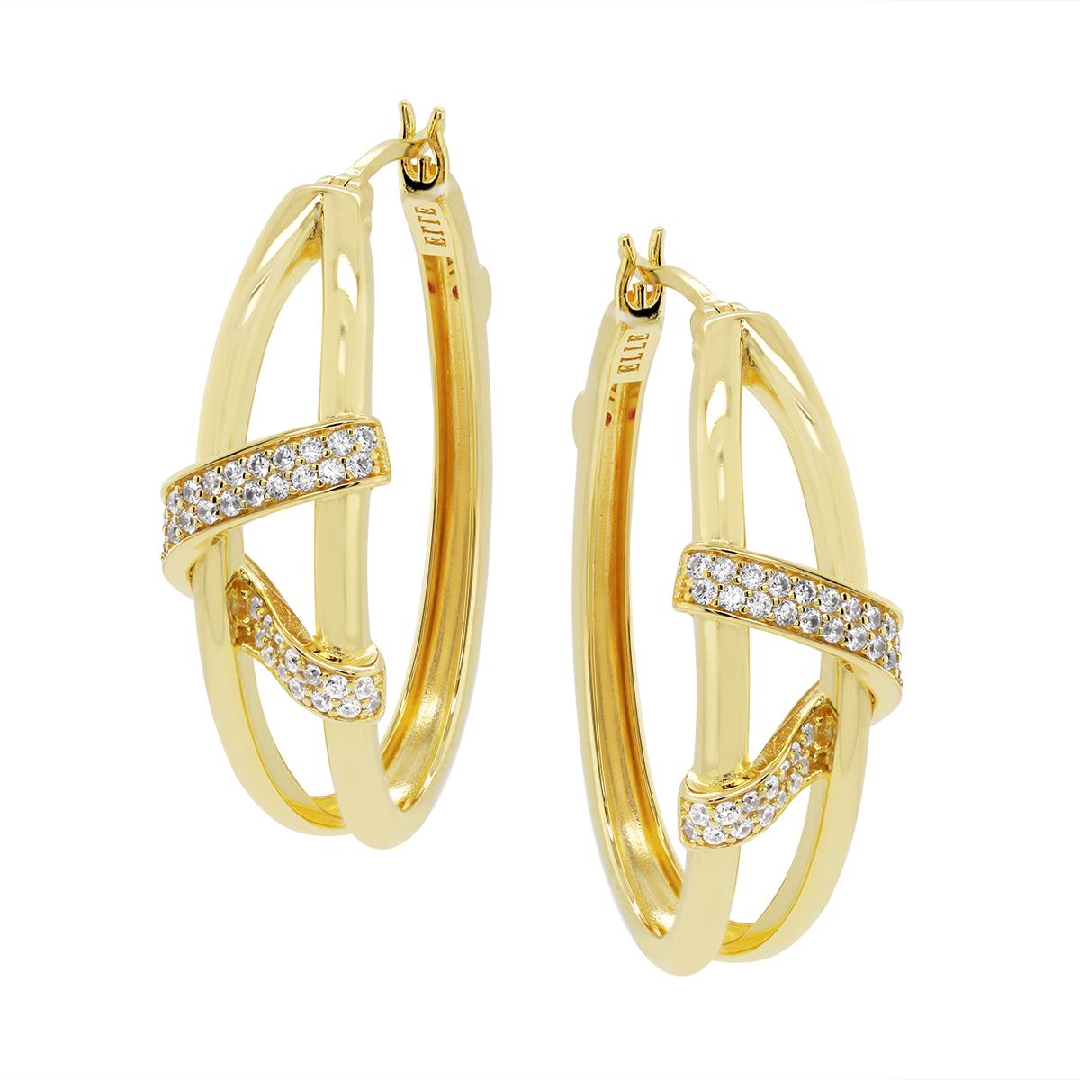 GOLD PLATED STERLING SILVER CUBIC ZIRCONIA HOOP EARRINGS