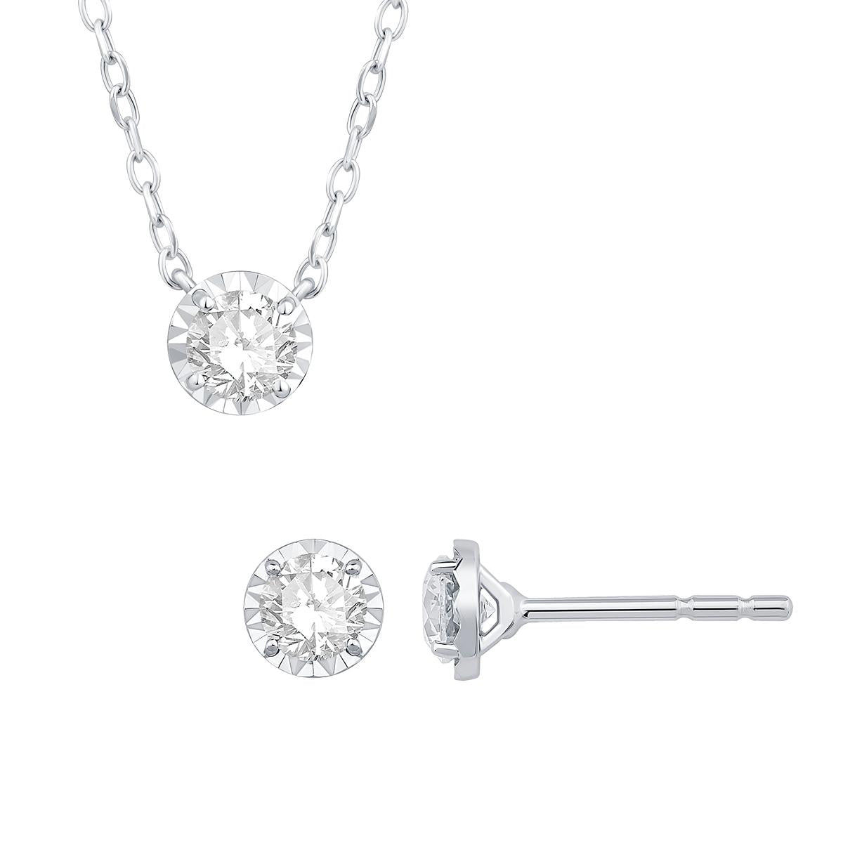 SILVER LAB GROWN DIAMOND STUD EARRING AND NECKLACE SET, 3/4 CT TW
