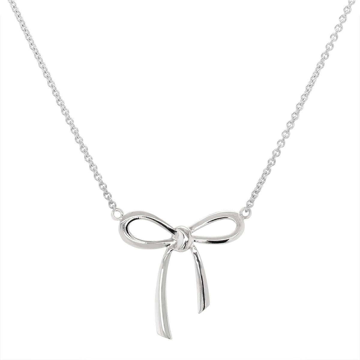 STERLING SILVER RIBBON BOW PENDANT NECKLACE