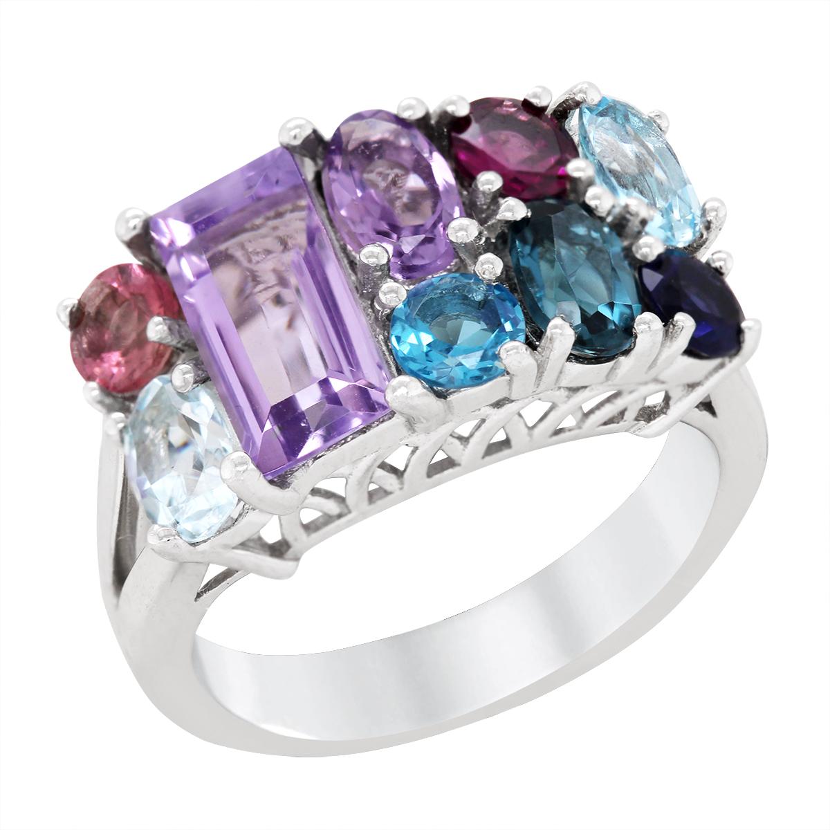 STERLING SILVER MULTICOLORED GEMSTONE RING