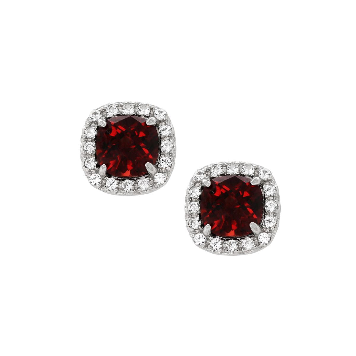 STERLING SILVER CUSHION GARNET STUD EARRINGS