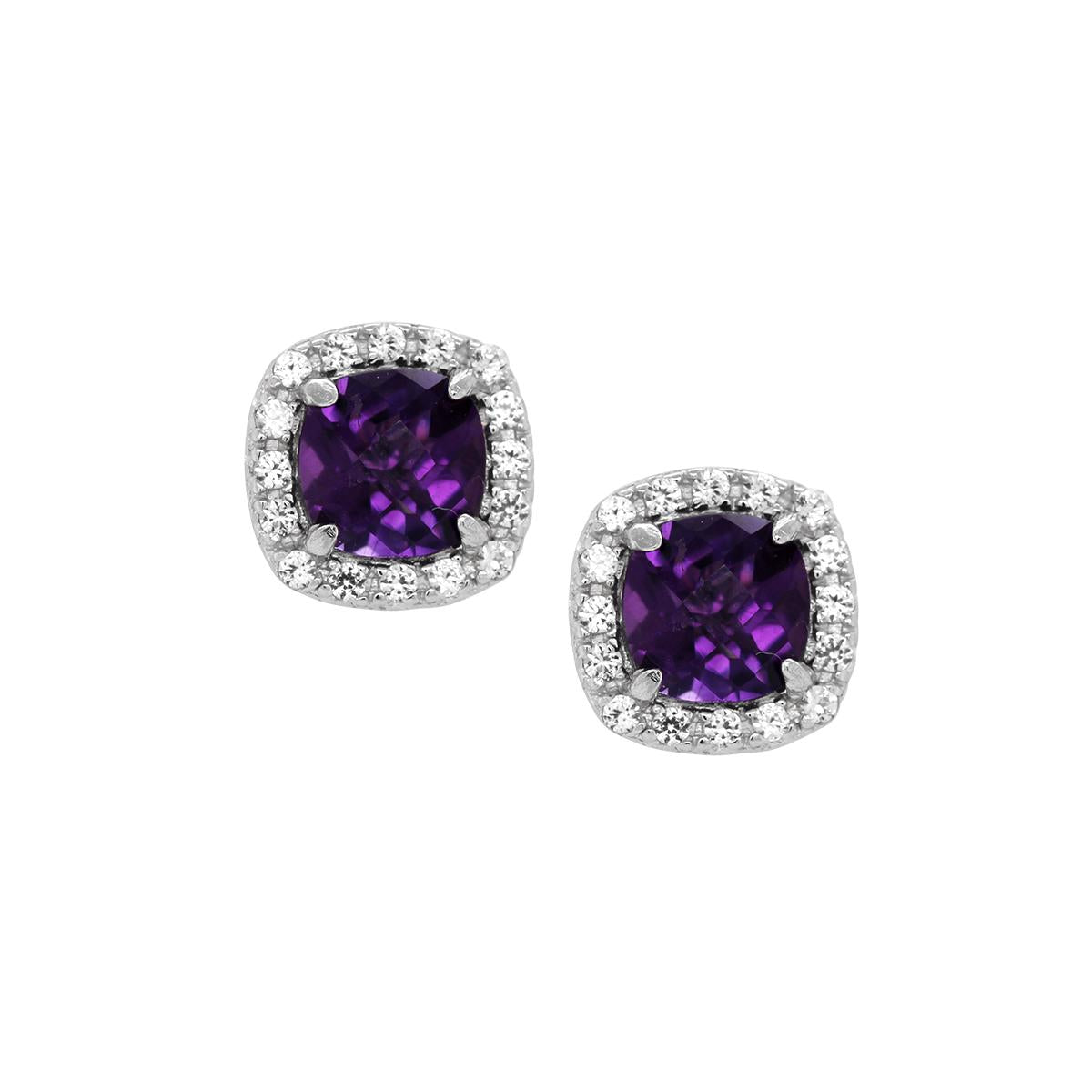 STERLING SILVER CUSHION AMETHYST STUD EARRINGS