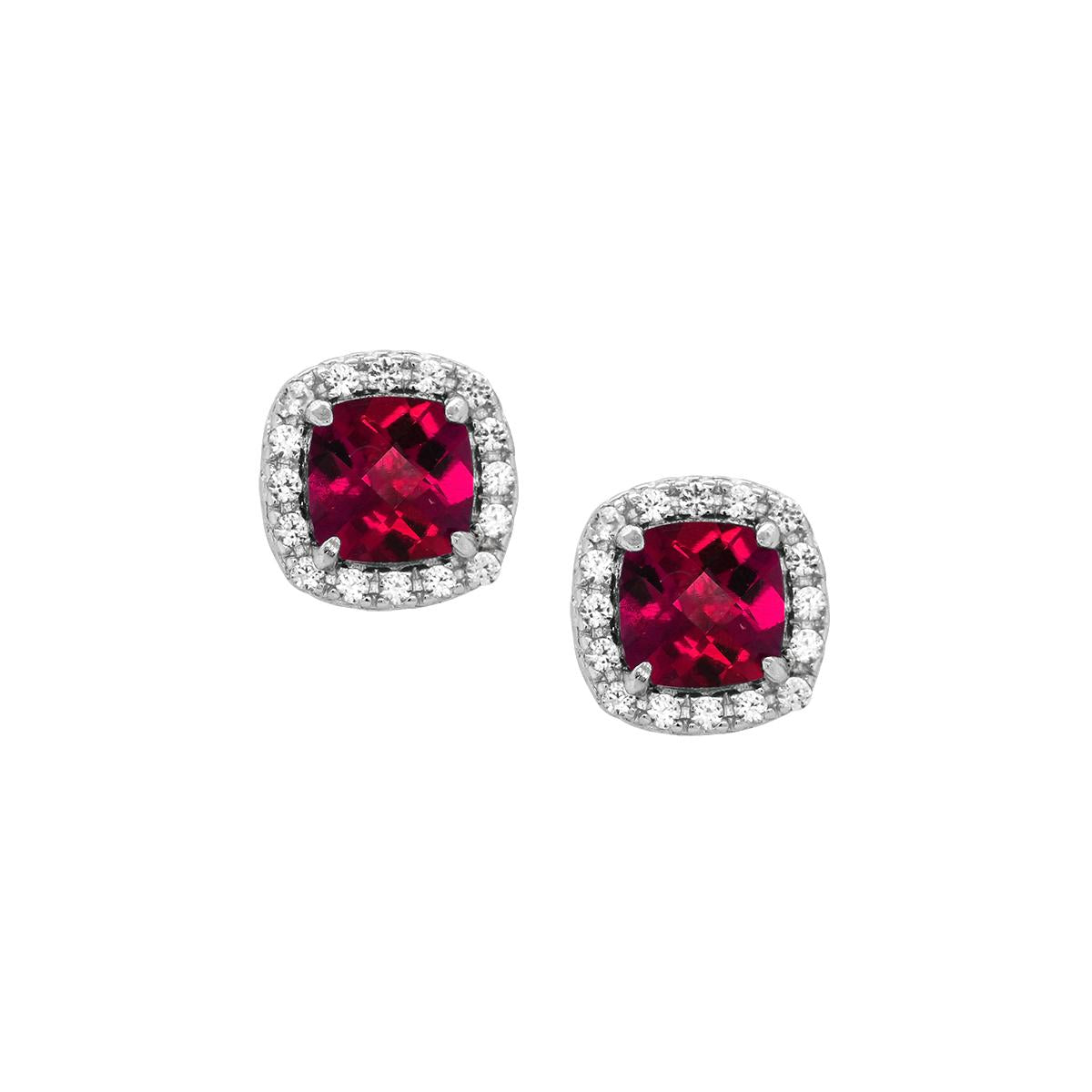 STERLING SILVER LAB GROWN CUSHION RUBY STUD EARRINGS
