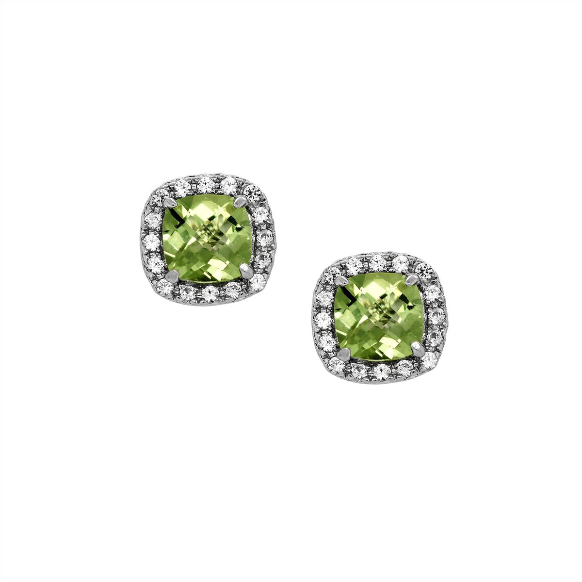 STERLING SILVER CUSHION PERIDOT STUD EARRINGS
