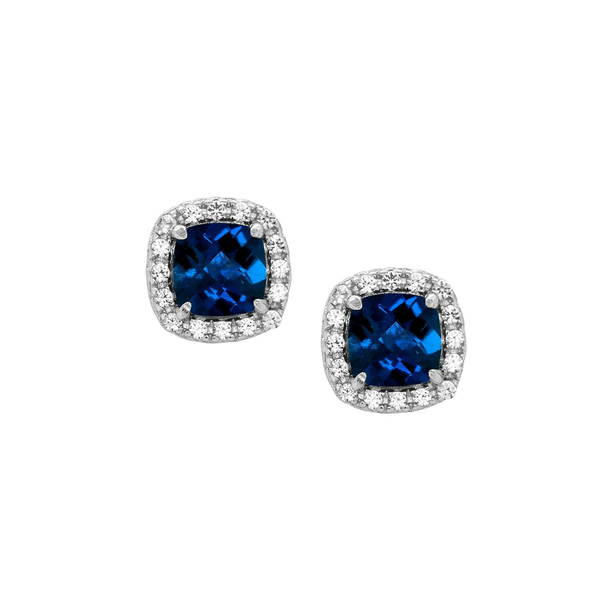 STERLING SILVER LAB GROWN CUSHION SAPPHIRE STUD EARRINGS

