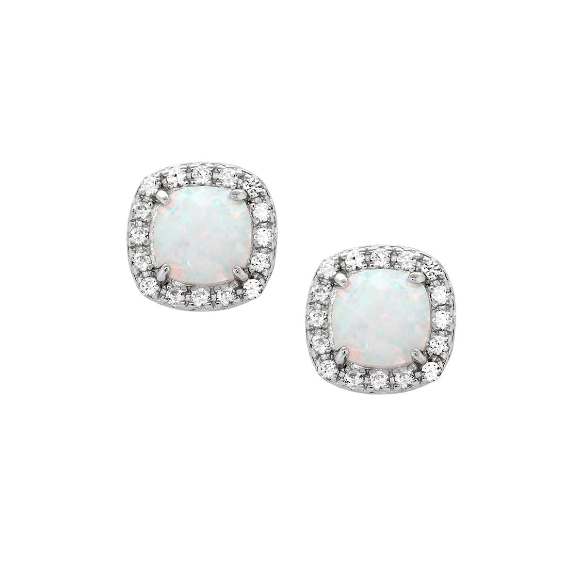 STERLING SILVER LAB GROWN CUSHION OPAL STUD EARRINGS