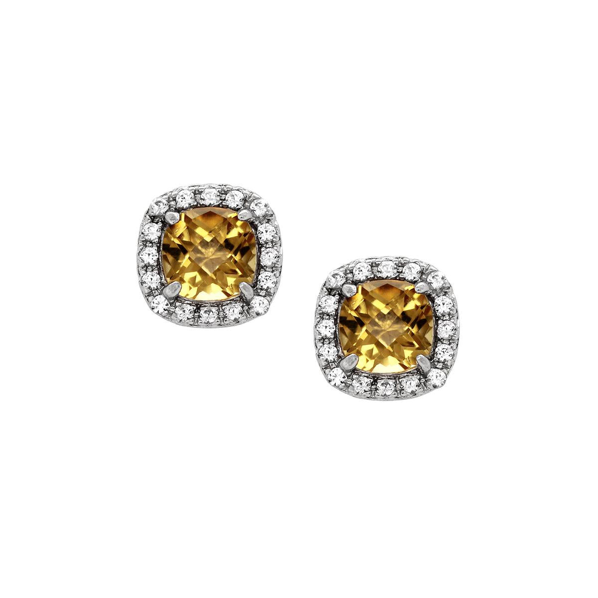 STERLING SILVER CUSHION CITRINE STUD EARRINGS