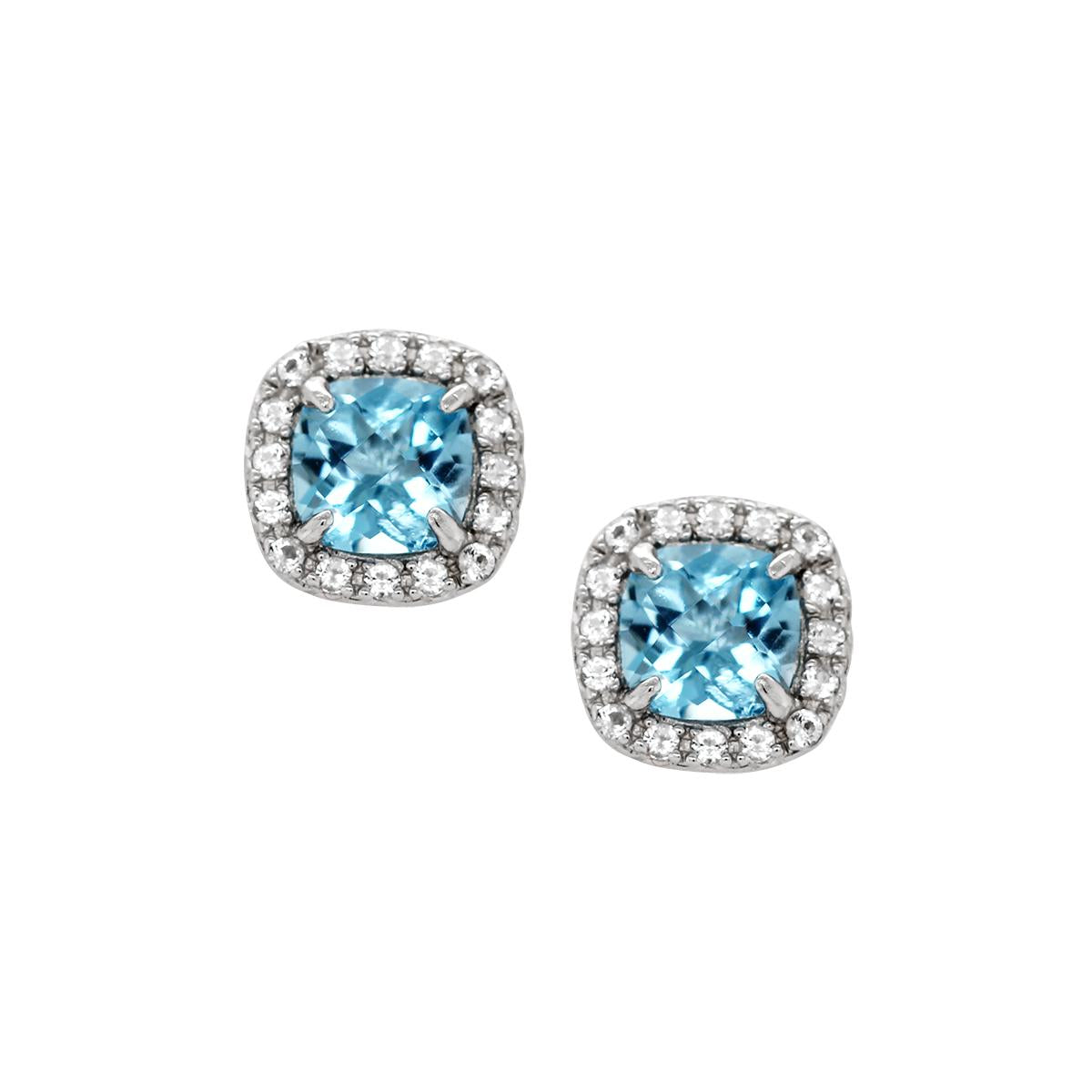 STERLING SILVER CUSHION BLUE TOPAZ STUD EARRINGS