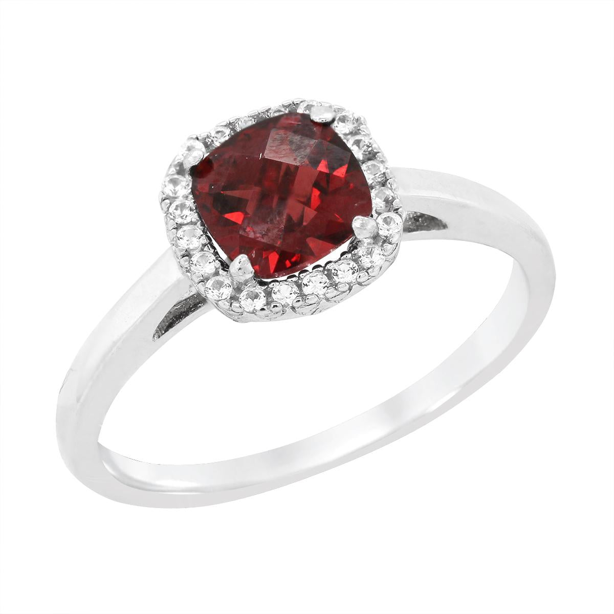 STERLING SILVER CUSHION GARNET HALO STYLE RING