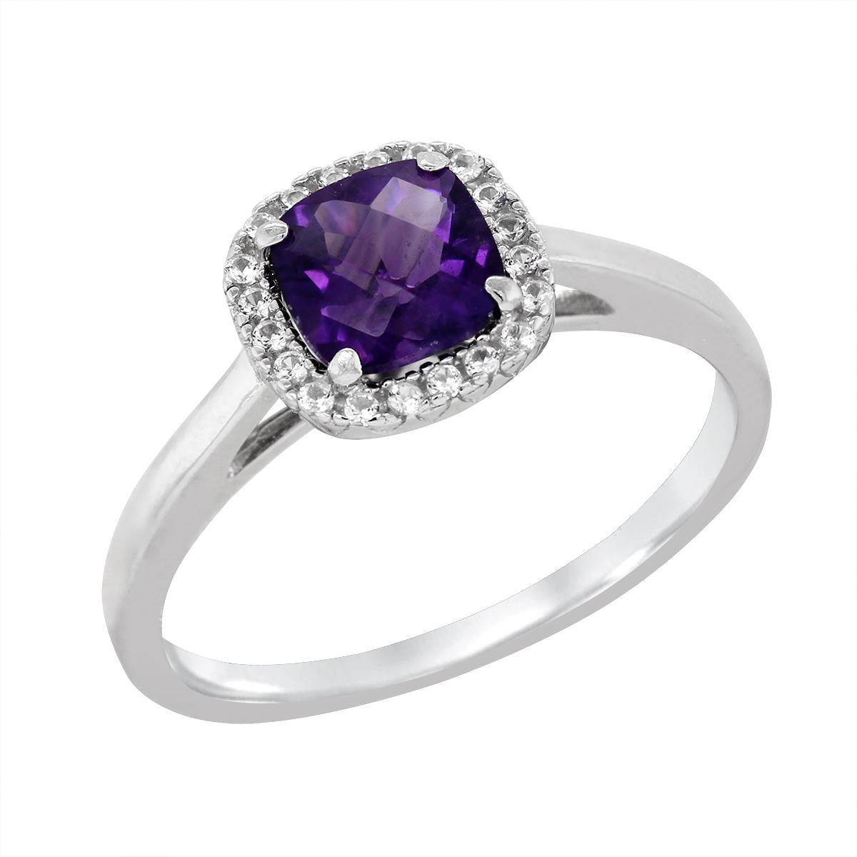 STERLING SILVER CUSHION AMETHYST HALO STYLE RING
