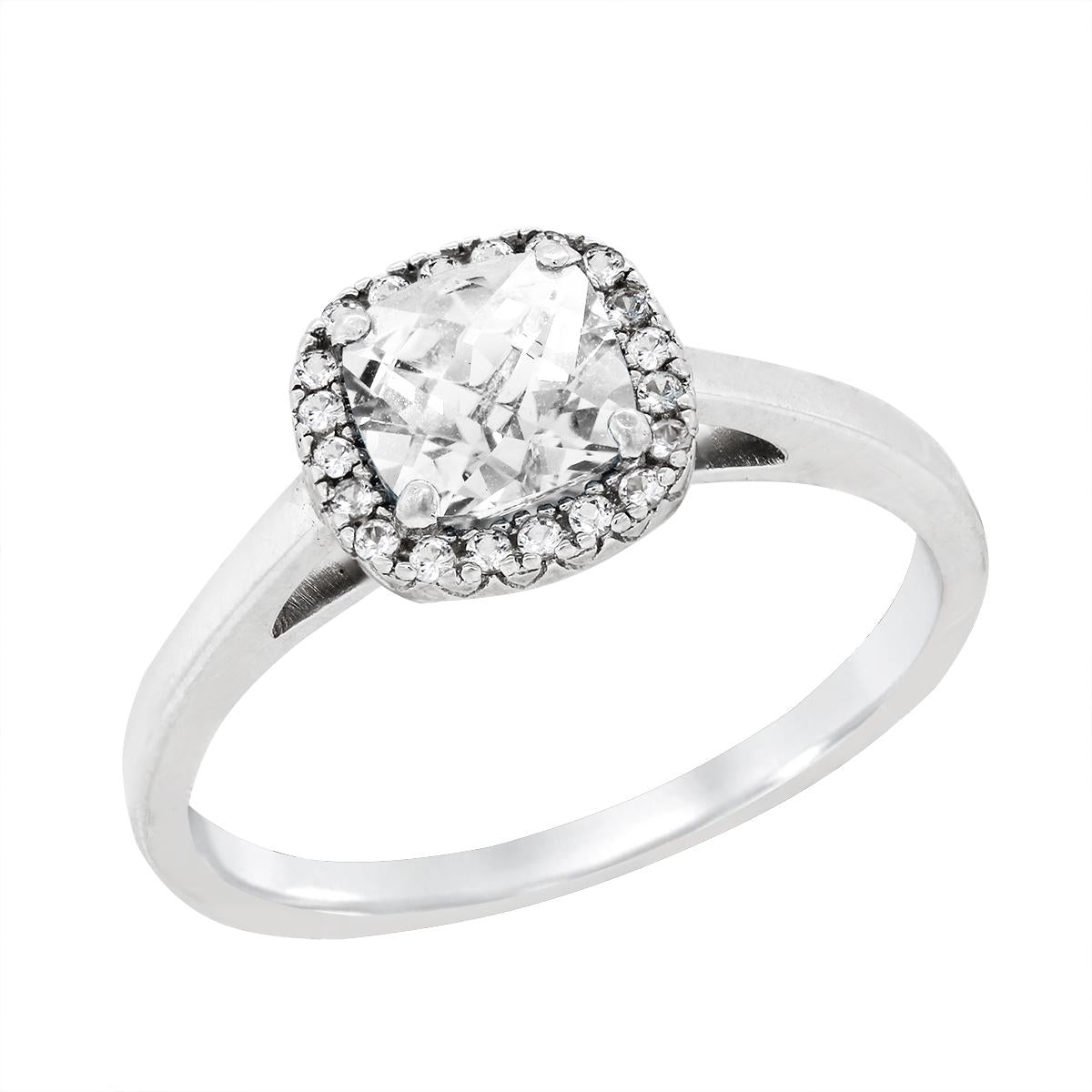 STERLING SILVER LAB GROWN CUSHION WHITE SAPPHIRE HALO STYLE RING
