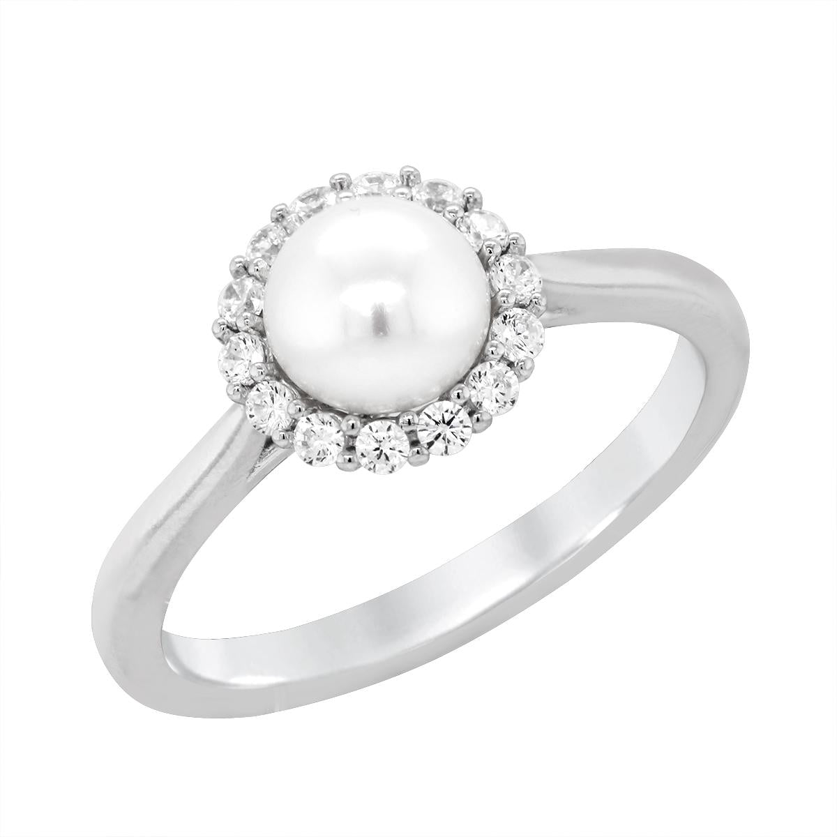 STERLING SILVER PEARL HALO STYLE RING