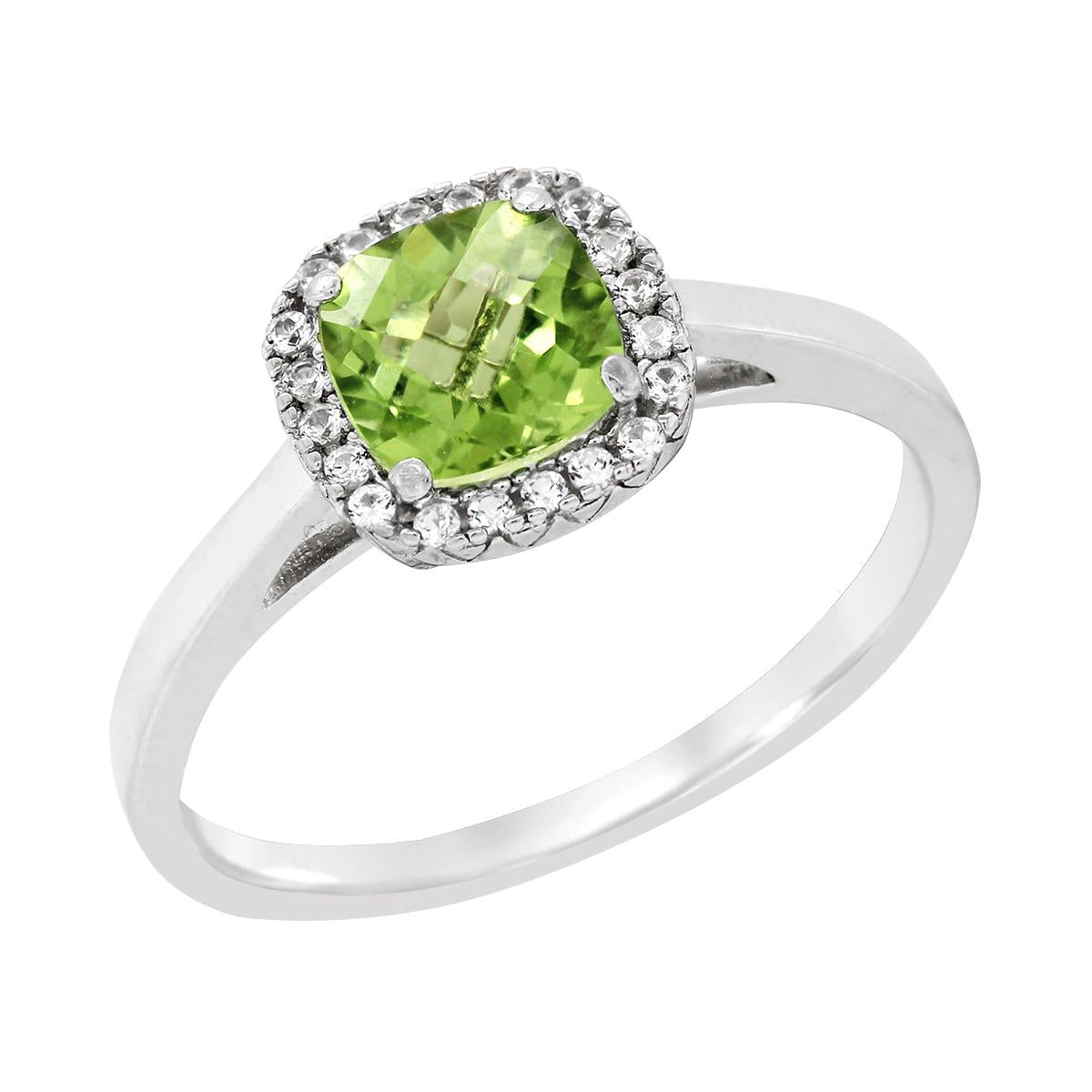 STERLING SILVER CUSHION PERIDOT HALO STYLE RING