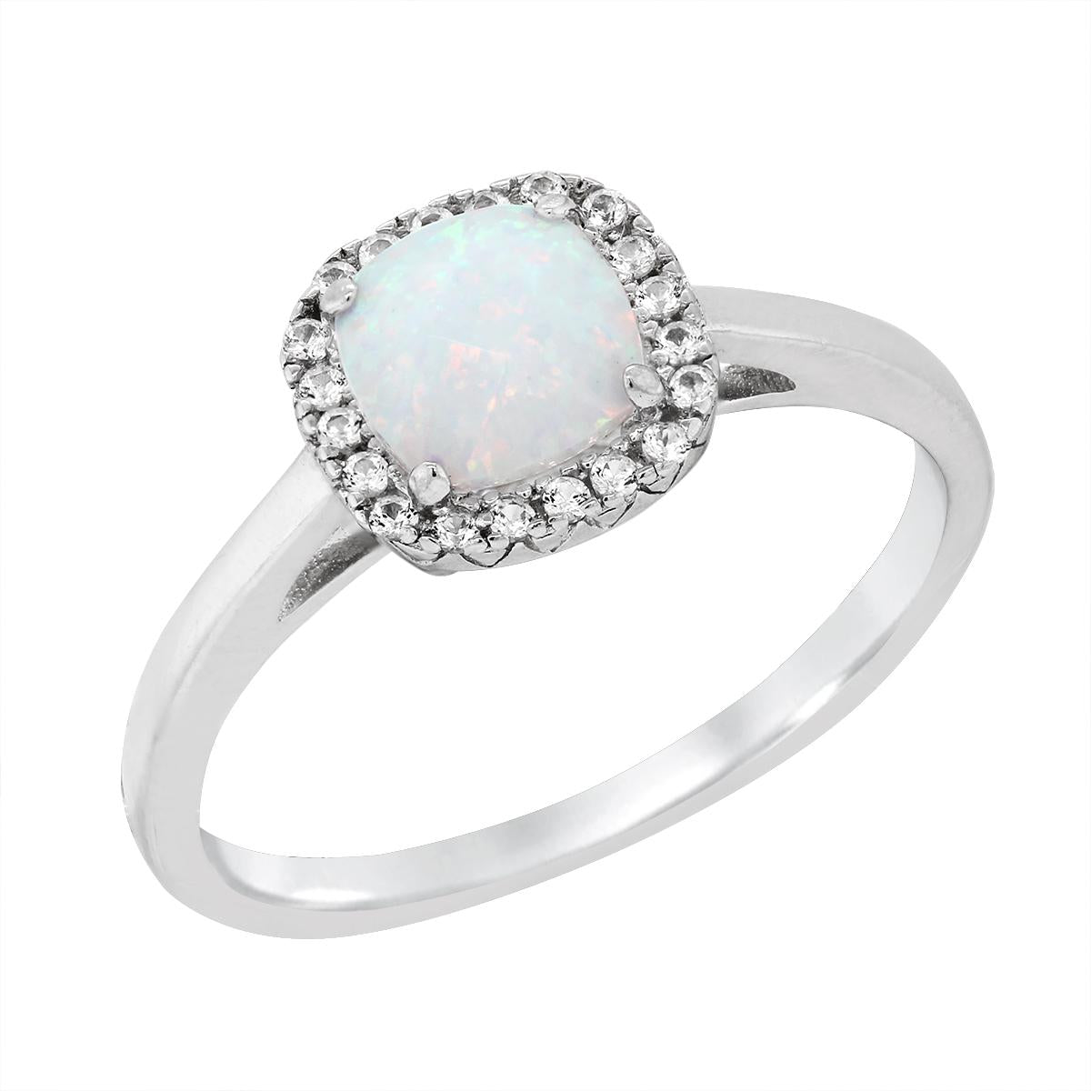 STERLING SILVER LAB GROWN CUSHION OPAL HALO STYLE RING