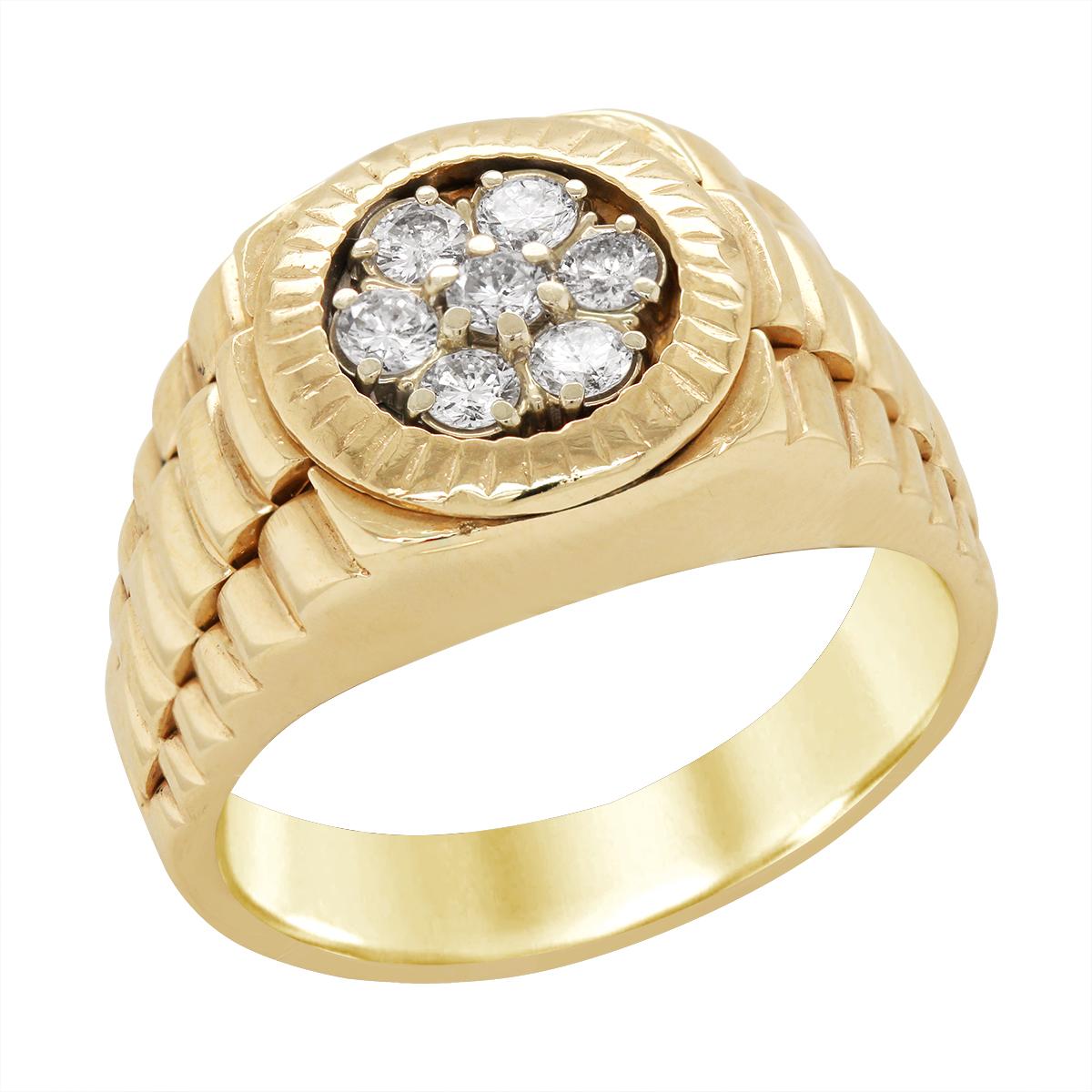 MEN'S GOLD ROLEX STYLE DIAMOND CLUSTER RING, 1/2 CT TW