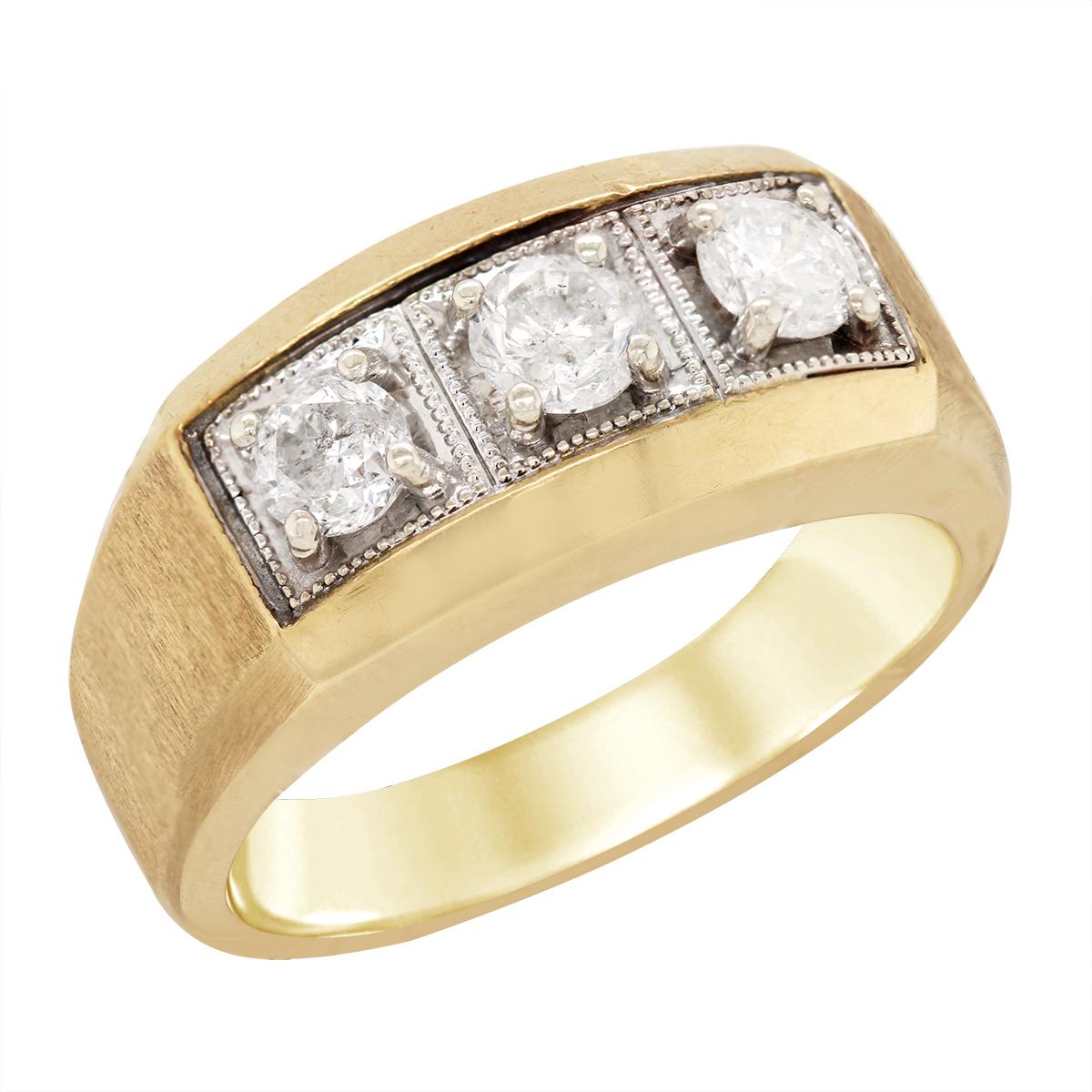 MEN'S GOLD TRIPLE DIAMOND RING WITH BRUSHED FINISH, 1.00 CT TW