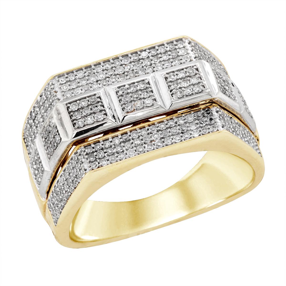MEN&#39;S TWO-TONE GOLD DIAMOND ENCRUSTED RING, 3/4 CT TW