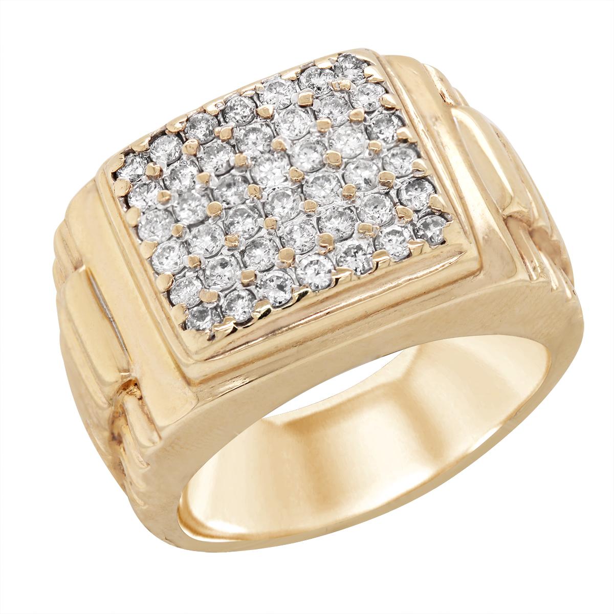 MENS YELLOW GOLD DIAMOND CLUSTER RING, 3/4 CT TW