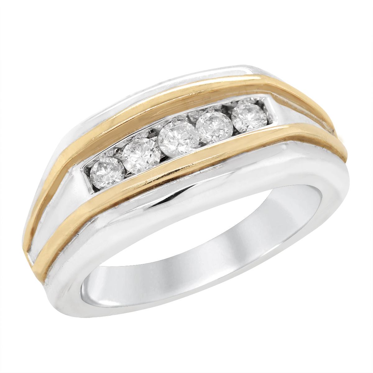 MEN&#39;S TWO-TONE GOLD CHANNEL SET DIAMOND RING, 1/2 CT TW