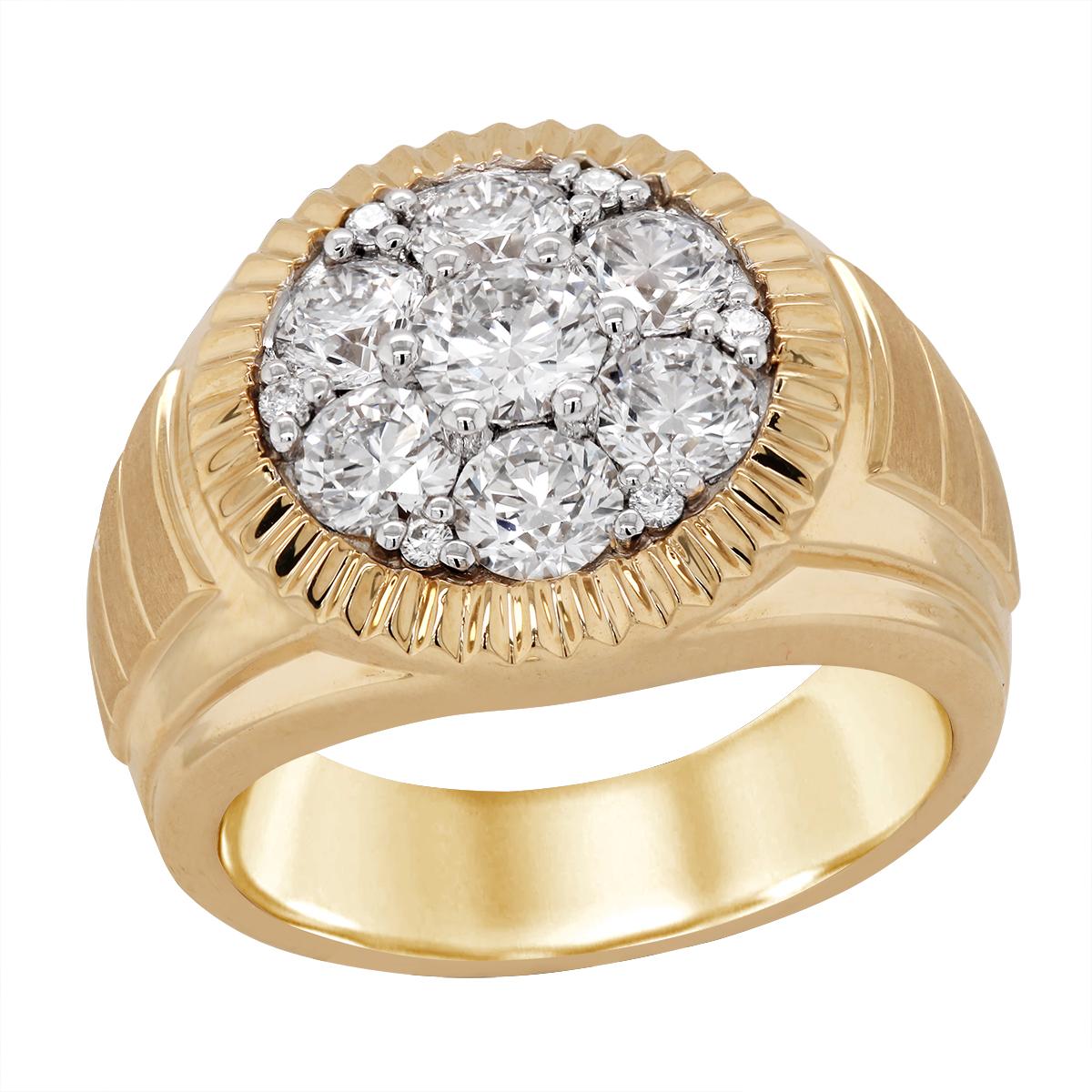 YELLOW GOLD GENTS RING WITH LAB GROWN DIAMOND CLUSTER SETTING, 2.45 CT TW