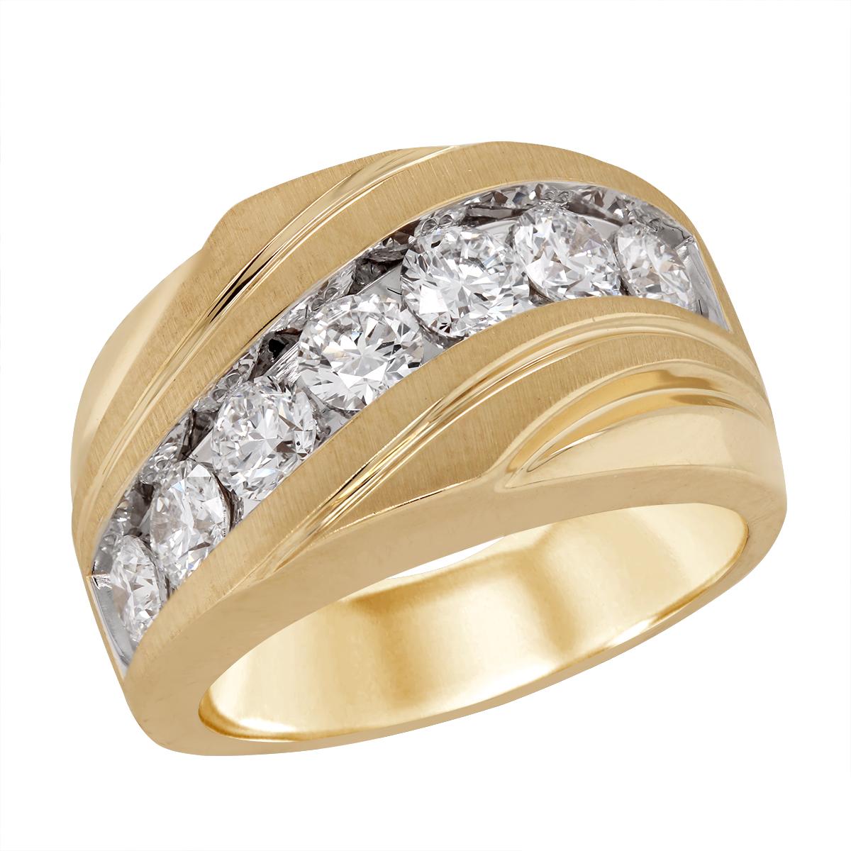 YELLOW GOLD GENTS RING WITH LAB GROWN DIAMOND CHANNEL SETTING, 1.95 CT TW