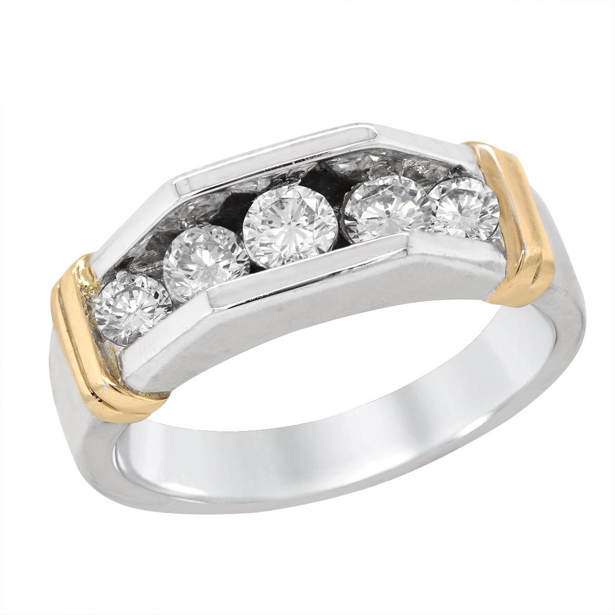 MEN&#39;S TWO-TONE GOLD CHANNEL SET DIAMOND RING, 1 1/2 CT TW