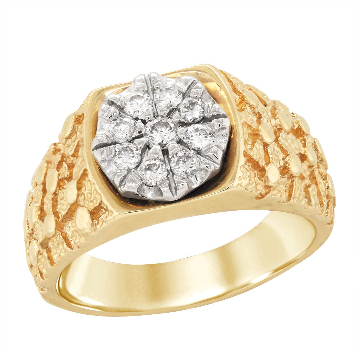 MEN&#39;S GOLD NUGGET STYLE DIAMOND RING, 1/2 CT TW
