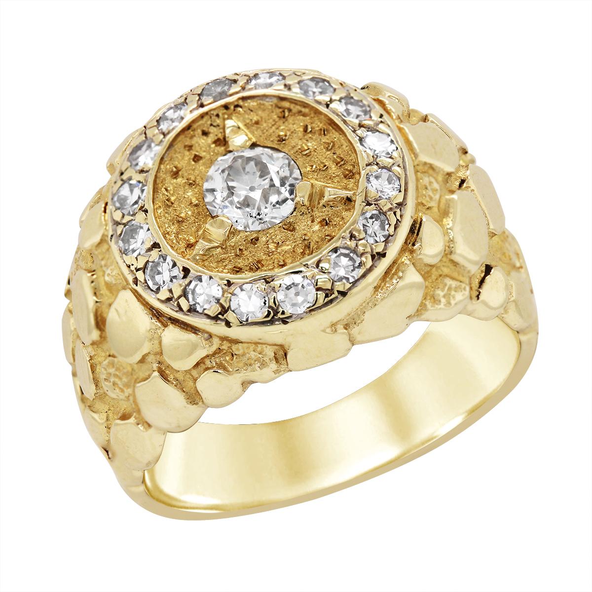 GENTS GOLD NUGGET RING WITH DIAMONDS, 3/4 CT TW