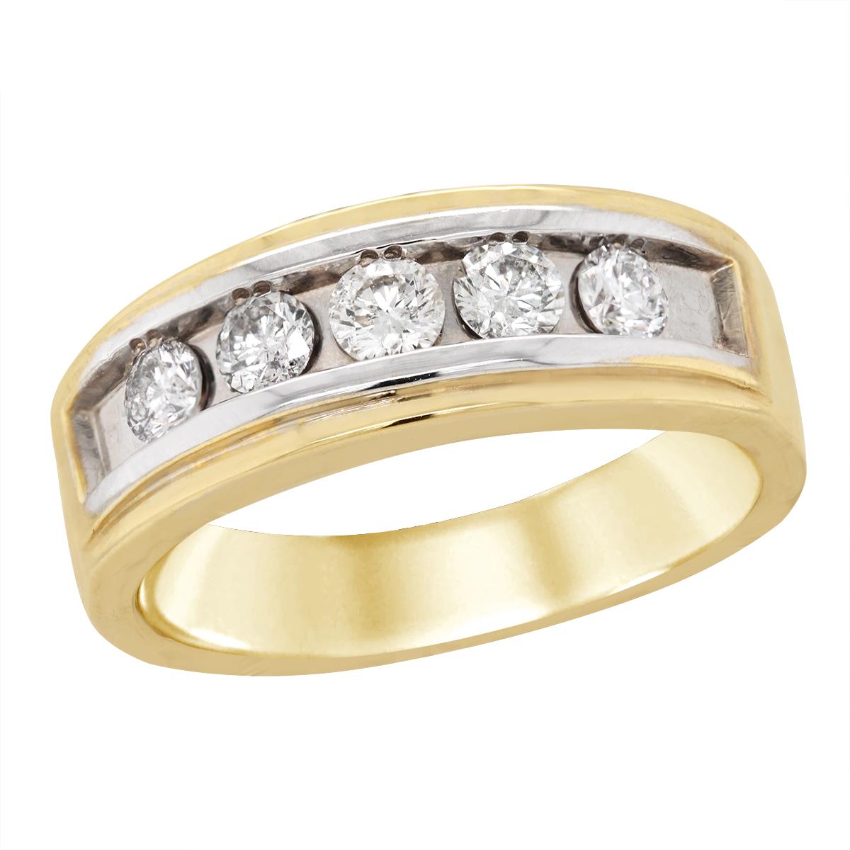 MEN&#39;S YELLOW GOLD RING WITH CHANNEL SET DIAMONDS, 1.00 CT TW