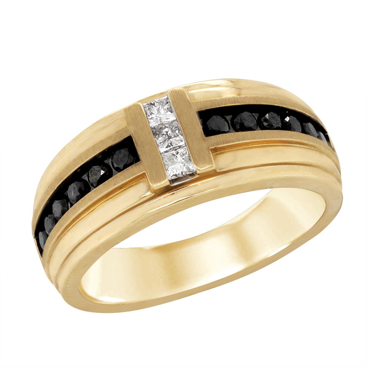MEN'S YELLOW GOLD BLACK DIAMOND RING, 5/8 CT TW