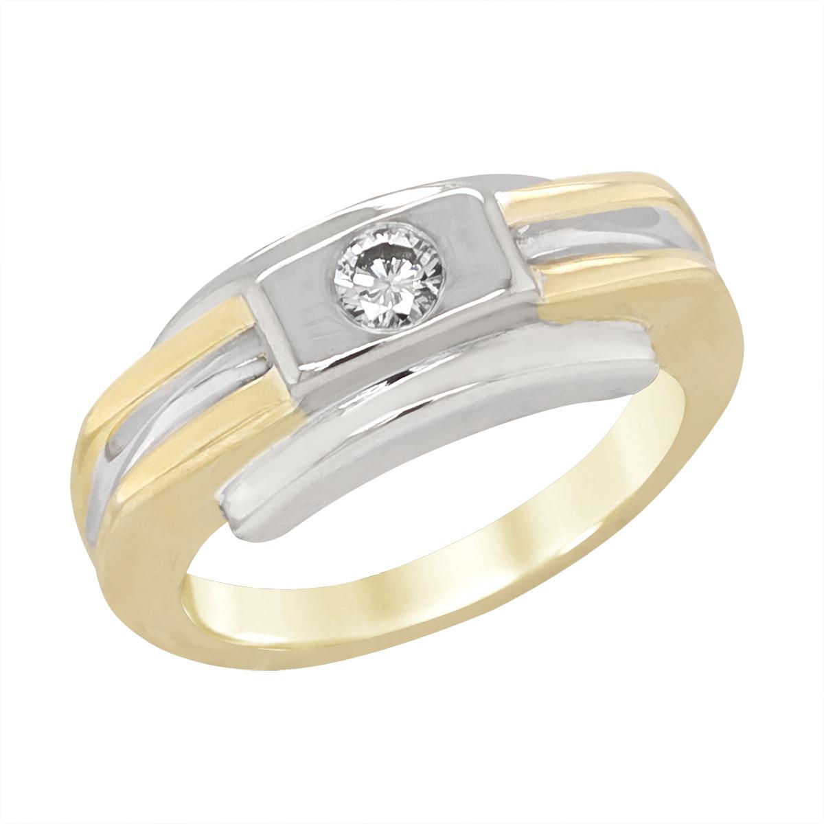 MEN&#39;S TWO-TONE GOLD DIAMOND RING, 1/4 CT