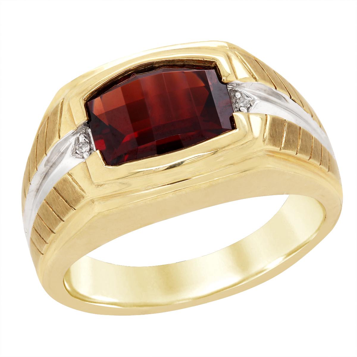 MEN'S TWO-TONE GOLD LAB GROWN RUBY RING WITH DIAMONDS, .01 CT TW