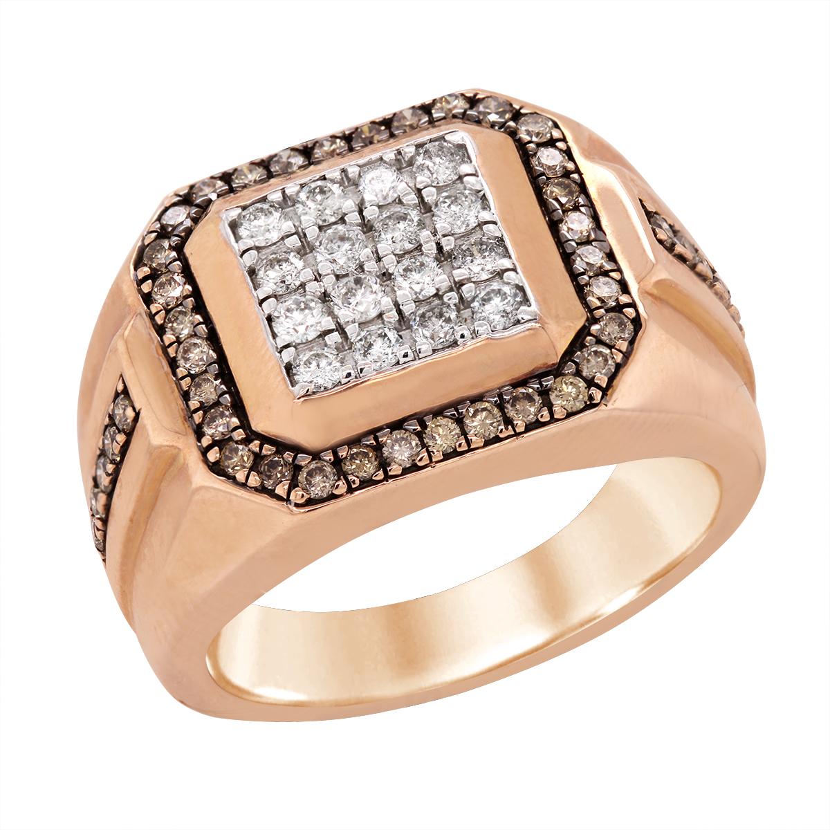 MEN'S ROSE GOLD BROWN DIAMOND CLUSTER RING, 1.00 CT TW