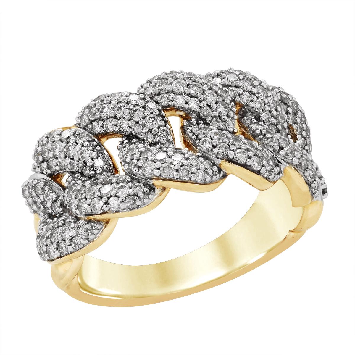 MEN'S YELLOW GOLD CUBAN LINK STYLE DIAMOND RING, 1 1/2 CT TW