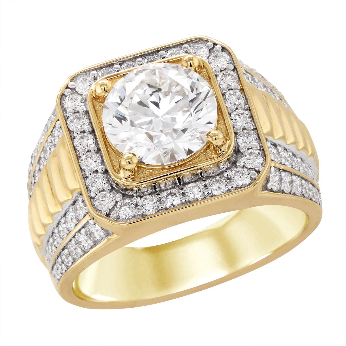 MEN&#39;S YELLOW GOLD LAB GROWN DIAMOND RING, 3.19 CT TW