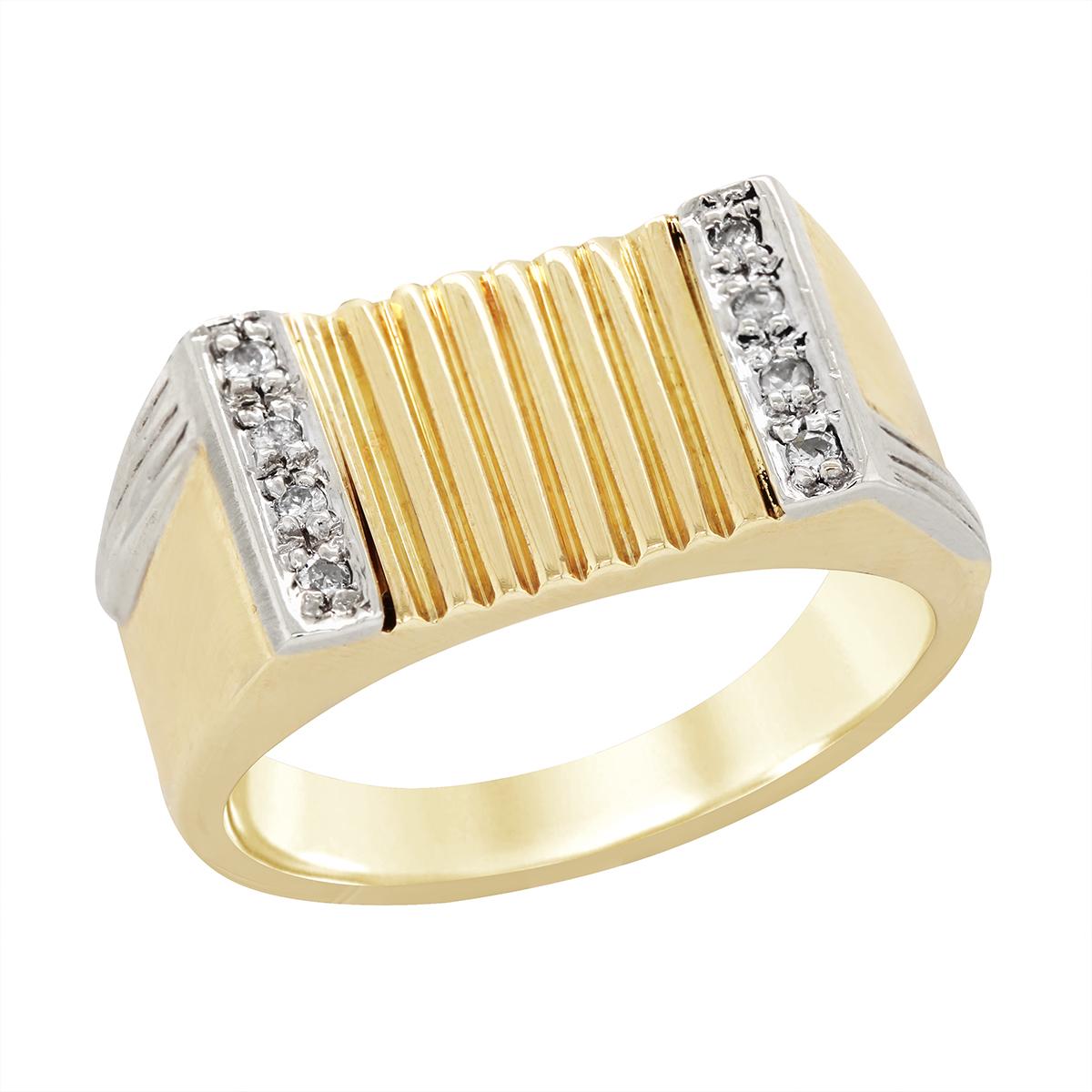 MEN'S TEXTURED GOLD RING WITH DIAMONDS, 1/10 CT TW