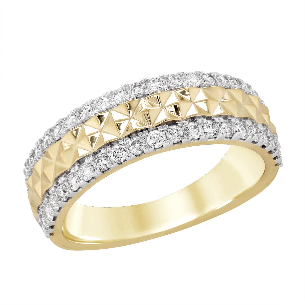 MEN'S YELLOW GOLD TEXTURED FINISH DIAMOND WEDDING BAND, 3/4 CT TW