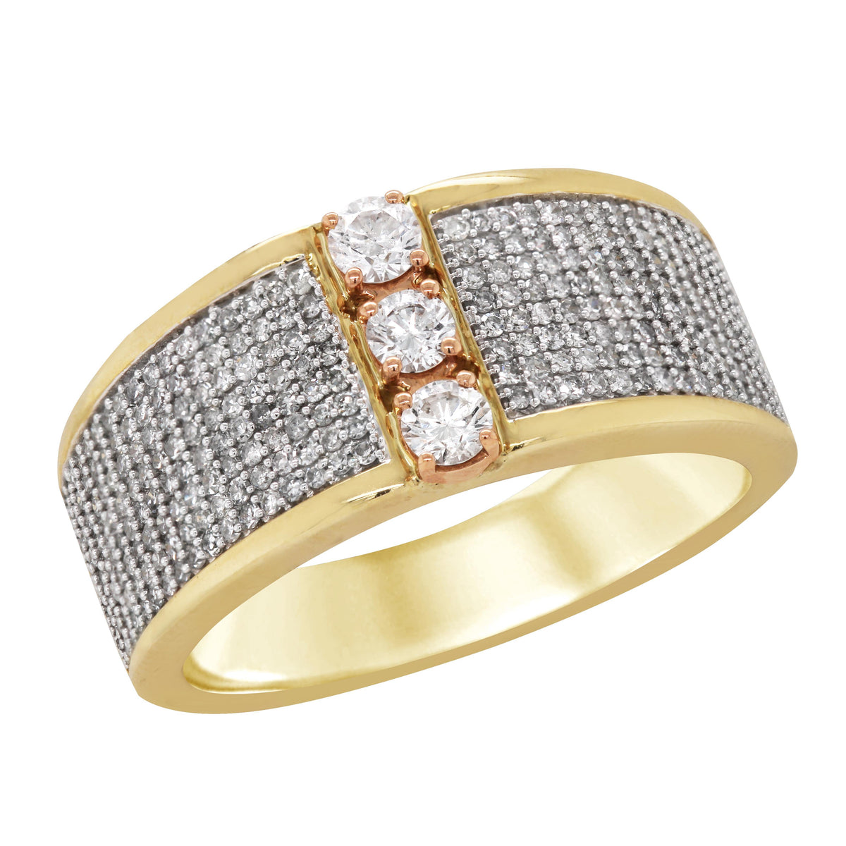 MEN'S TWO-TONE GOLD DIAMOND PAVE RING, 1.00 CT TW