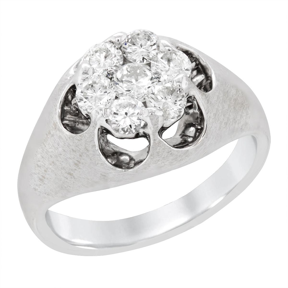 MEN'S WHITE GOLD RING DIAMOND CLUSTER RING, 3/4 CT TW