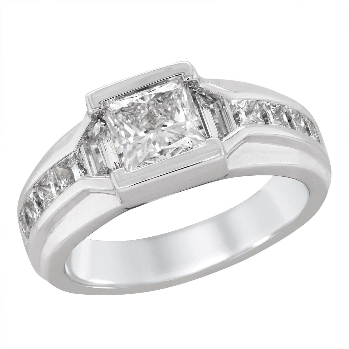 MEN'S WHITE GOLD LAB GROWN PRINCESS CUT DIAMOND RING, 2.49 CT TW