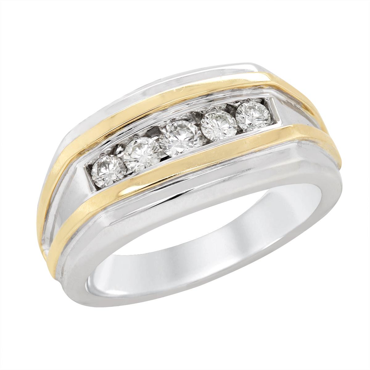 MEN'S TWO-TONE GOLD CHANNEL SET DIAMOND WEDDING BAND, 1/2 CT TW