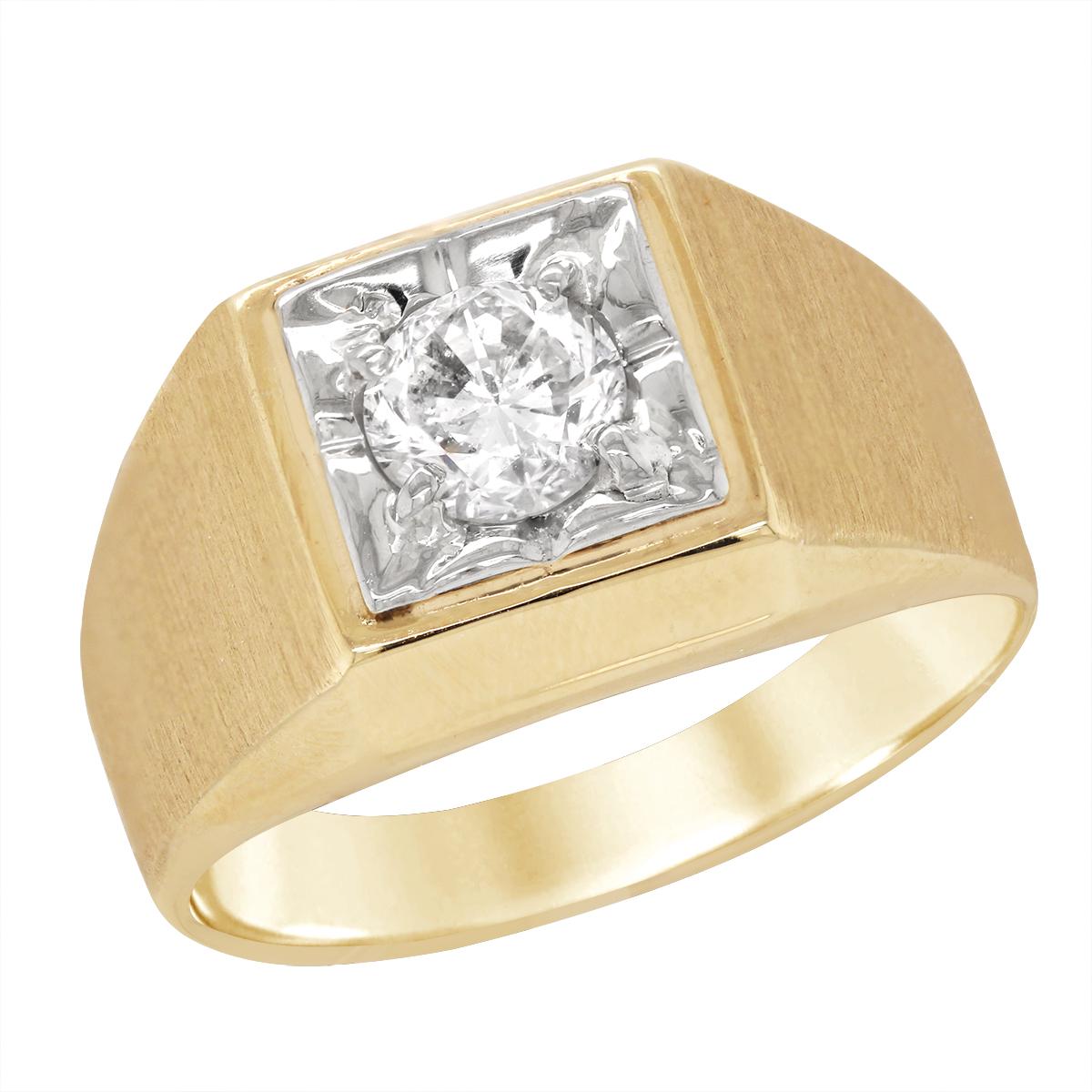 MEN'S YELLOW GOLD 1 CARAT DIAMOND RING WITH BRUSHED FINISH