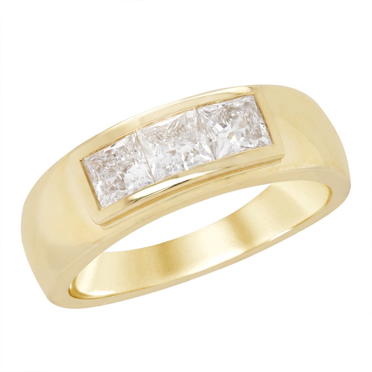 MEN'S GOLD RING WITH 3 LAB GROWN PRINCESS CUT DIAMONDS, 1.50 CT TW