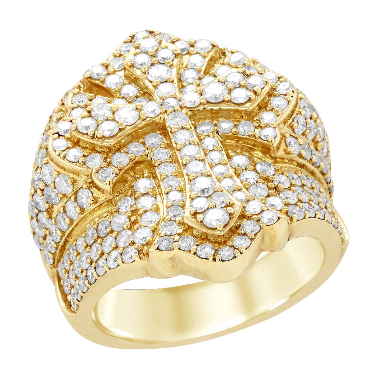 MEN'S YELLOW GOLD DIAMOND CROSS RING, 3.68 CT TW