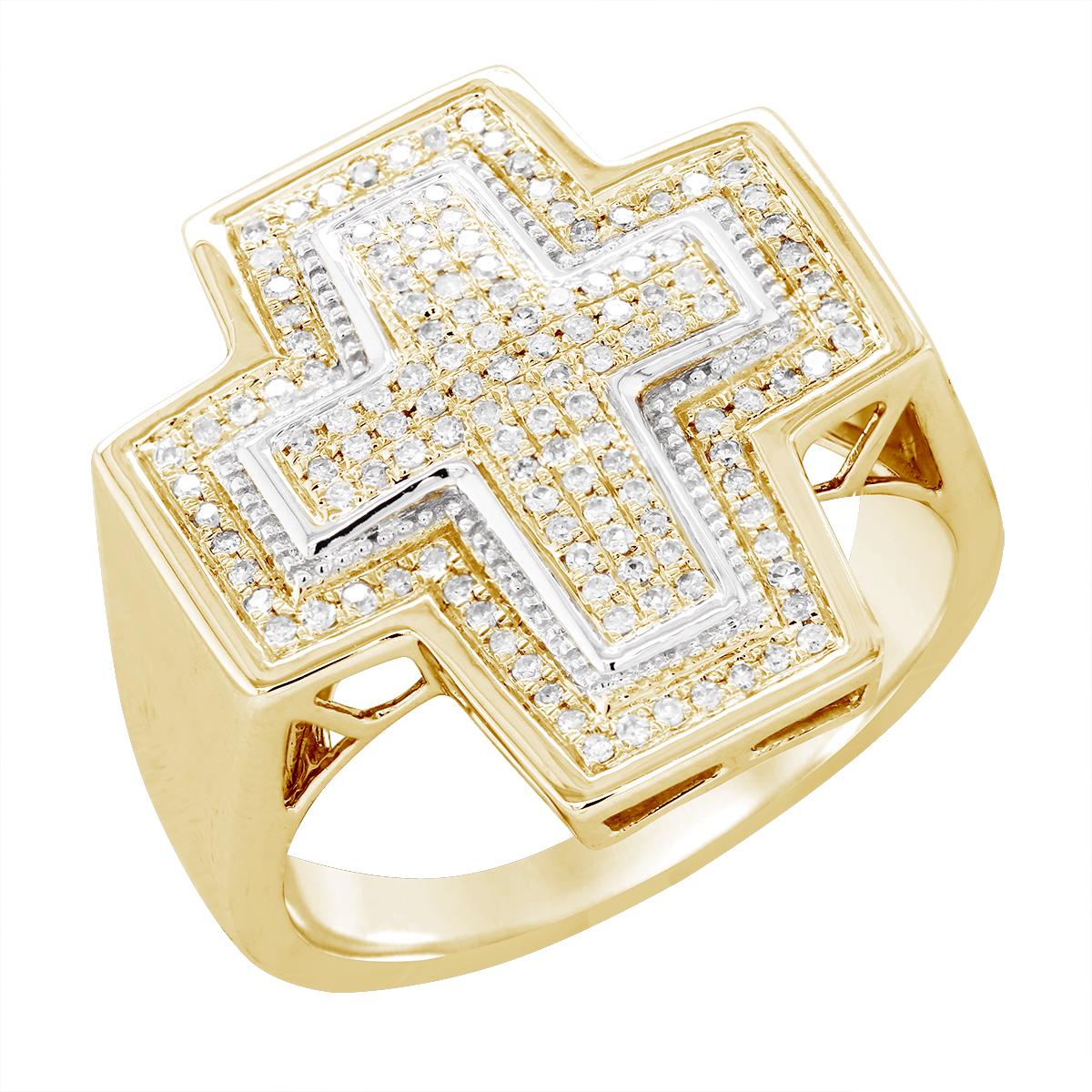 MEN'S TWO-TONE GOLD DIAMOND CROSS RING, .69 CT TW